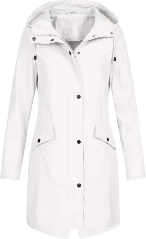 TANGNADE Womens Rain Coats Waterproof with Hood Long Outdoor Trench Coat Ladies Rain Jacket Travel Hiking Raincoat