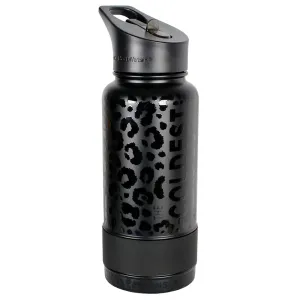 The Coldest Sports Water Bottle 32oz Straw Lid Stainless Steel Black Leopard
