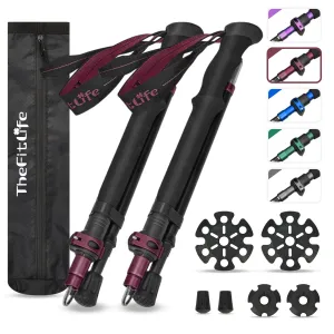 TheFitLife Collapsible Trekking Poles for Hiking – Lightweight Folding Walking Sticks for Men and Women with Extra-Long Foam Handle and Metal Flip Lock(Brown fit 166-192cm)