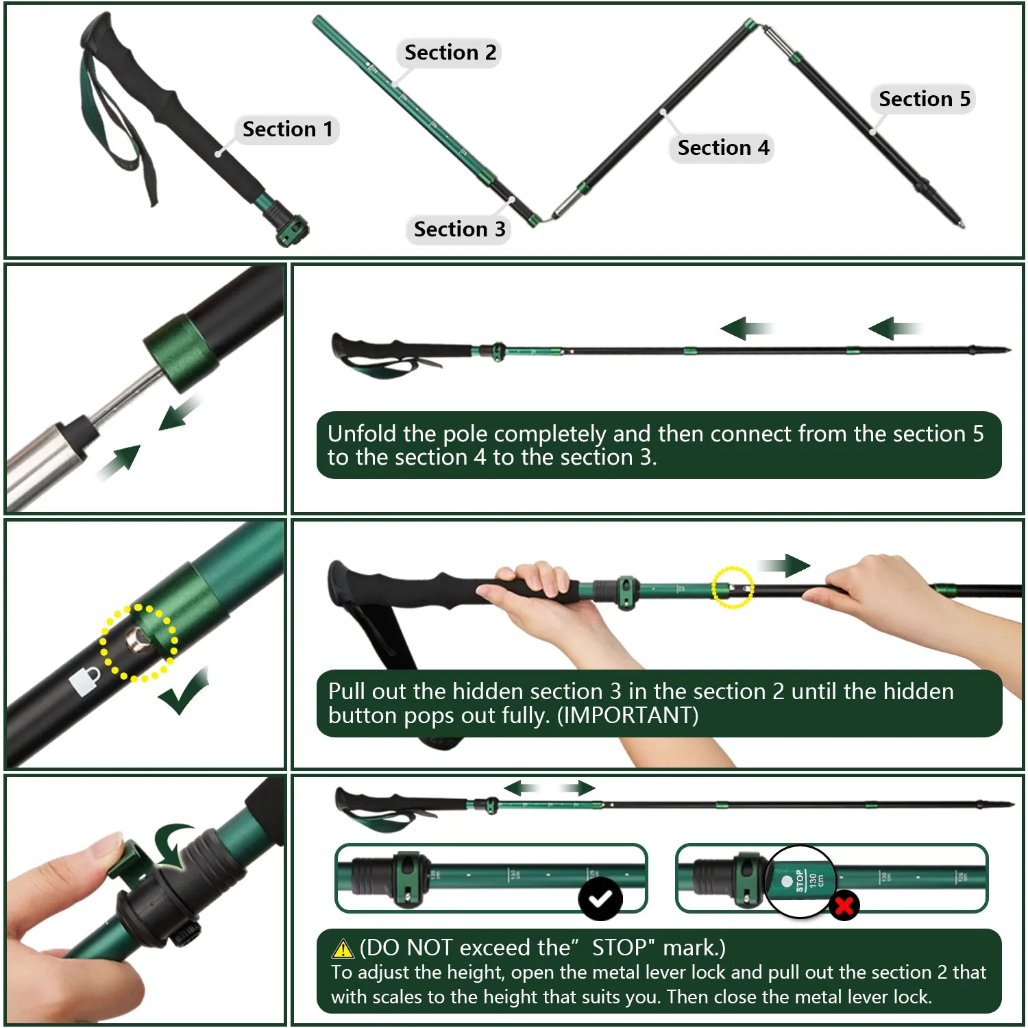 TheFitLife Collapsible Trekking Poles for Hiking – Lightweight Folding Walking Sticks for Men and Women with Extra-Long Foam Handle and Metal Flip Lock(Brown fit 166-192cm)
