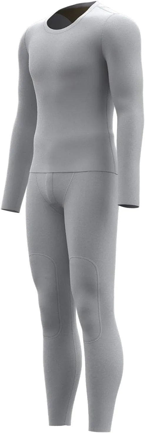 Thermal Underwear Long Johns for Men Men's Autumn and Winter Solid Round Cold Weather Fleece Lined Top Bottom