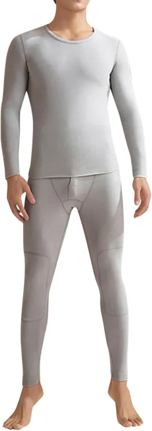Thermal Underwear Long Johns for Men Men's Autumn and Winter Solid Round Cold Weather Fleece Lined Top Bottom