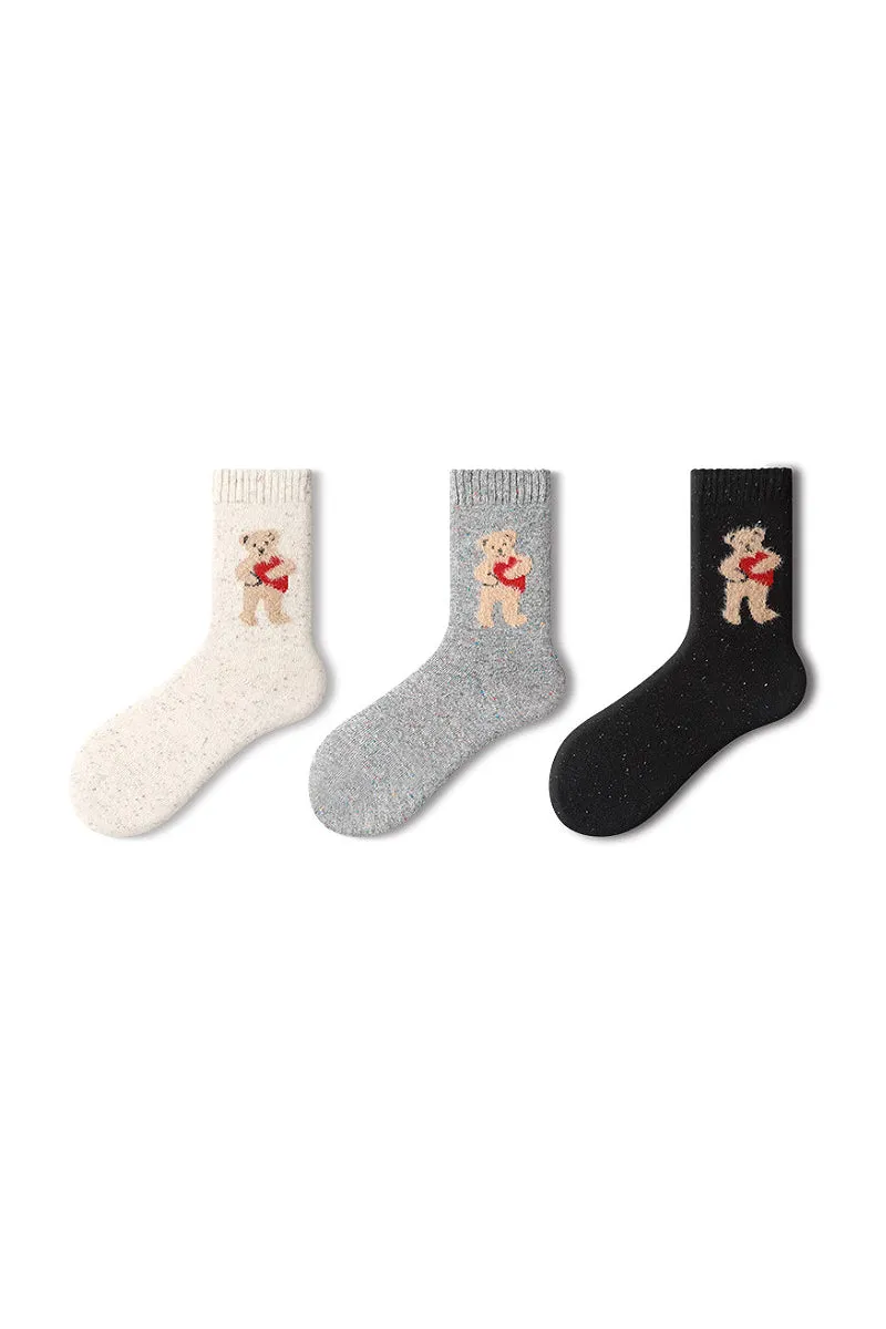 Thick Cotton Wool Blend Crew Socks Set with Animal Patterns_3-Pack