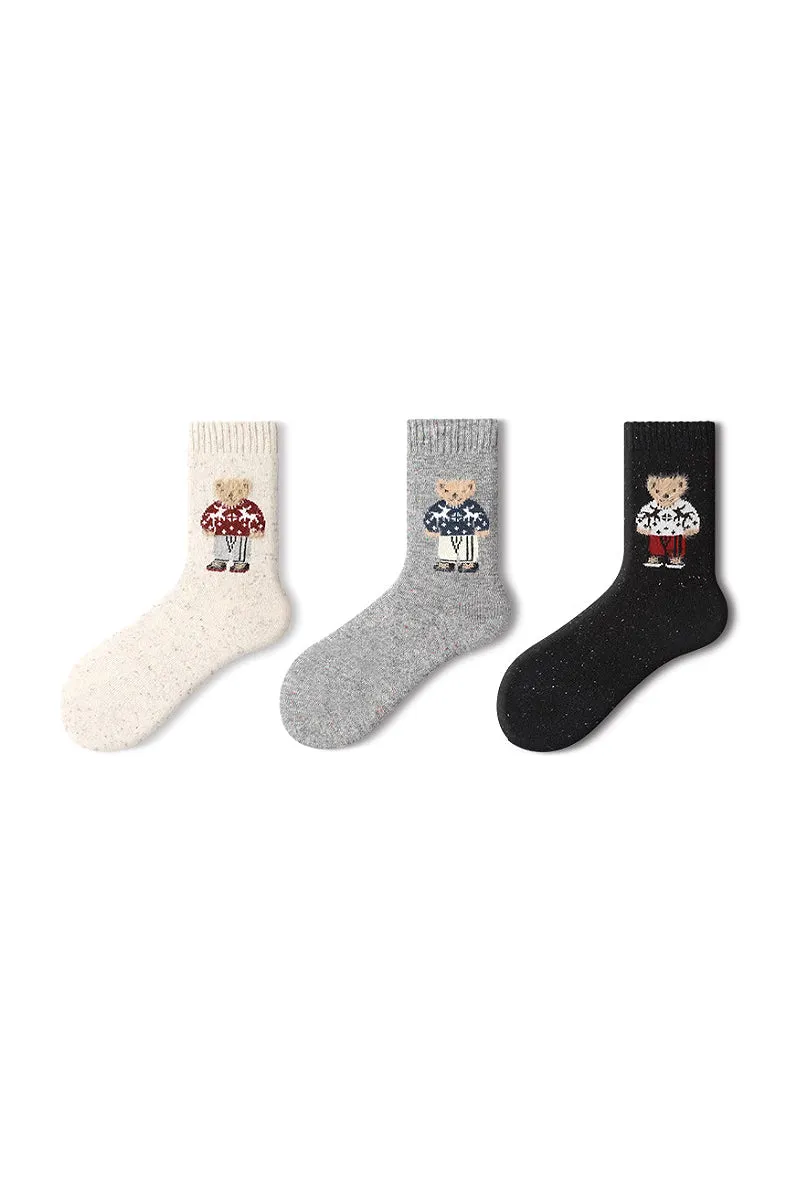 Thick Cotton Wool Blend Crew Socks Set with Animal Patterns_3-Pack