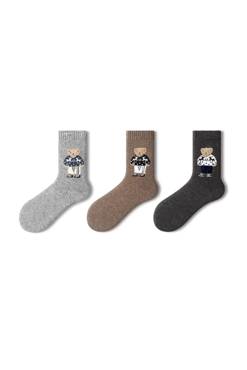 Thick Cotton Wool Blend Crew Socks Set with Animal Patterns_3-Pack