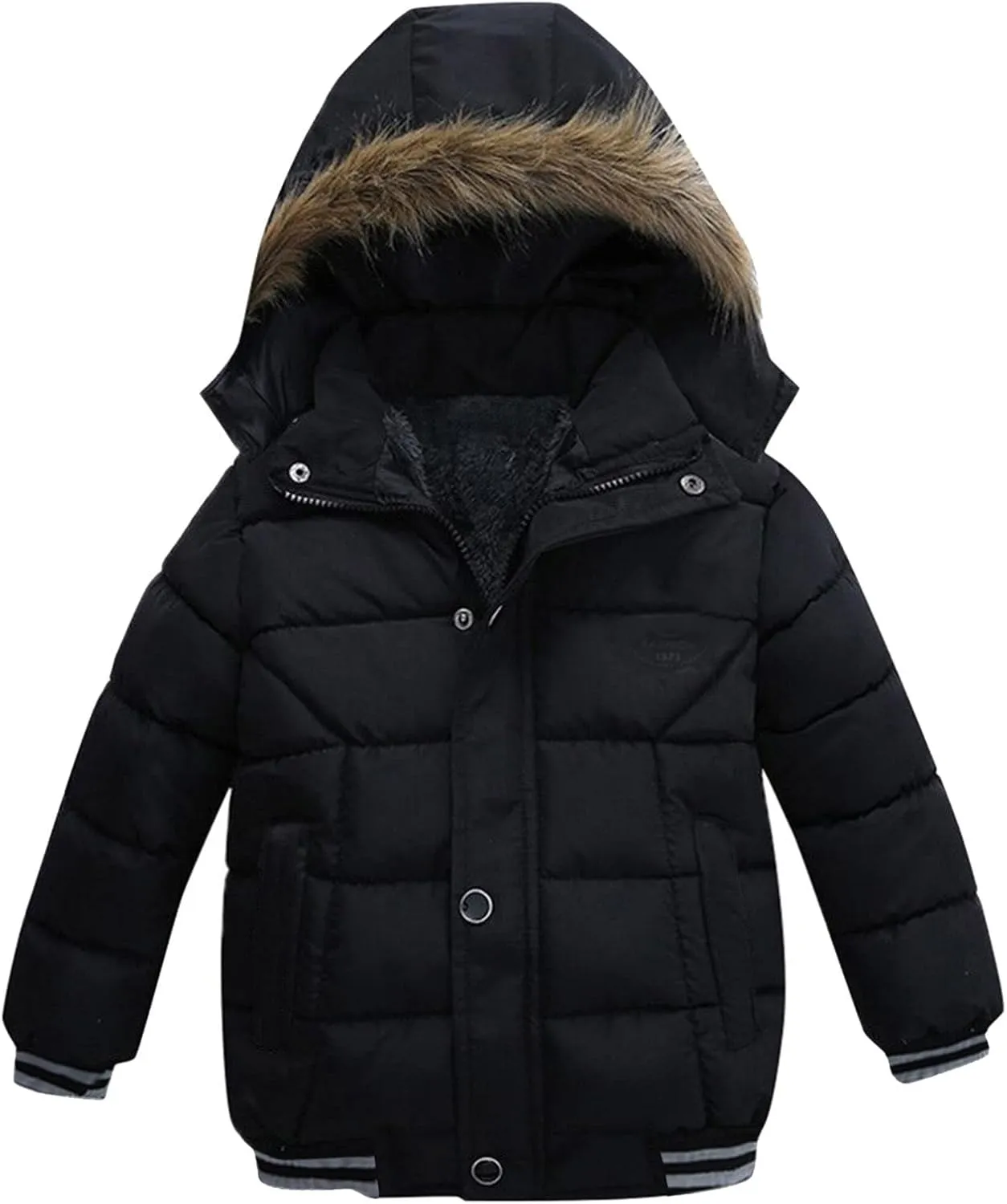 Toddler's Winter Parka Coat Fu𝐫 Collar Hood Fleece Lined Puffer Jacket Thicken Padded Down Coat Boy Snow Jacket