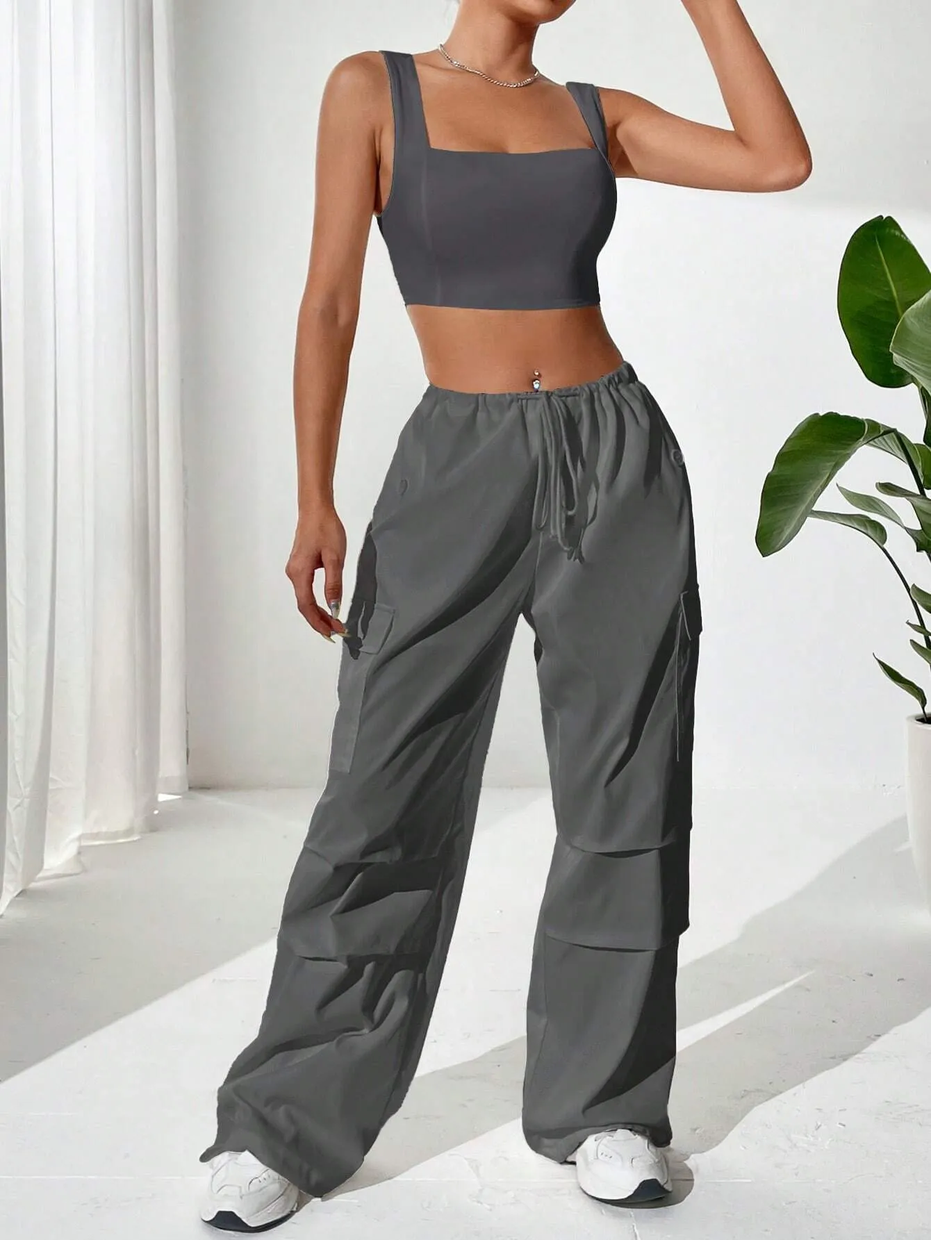 Top And Drawstring Cargo Pants