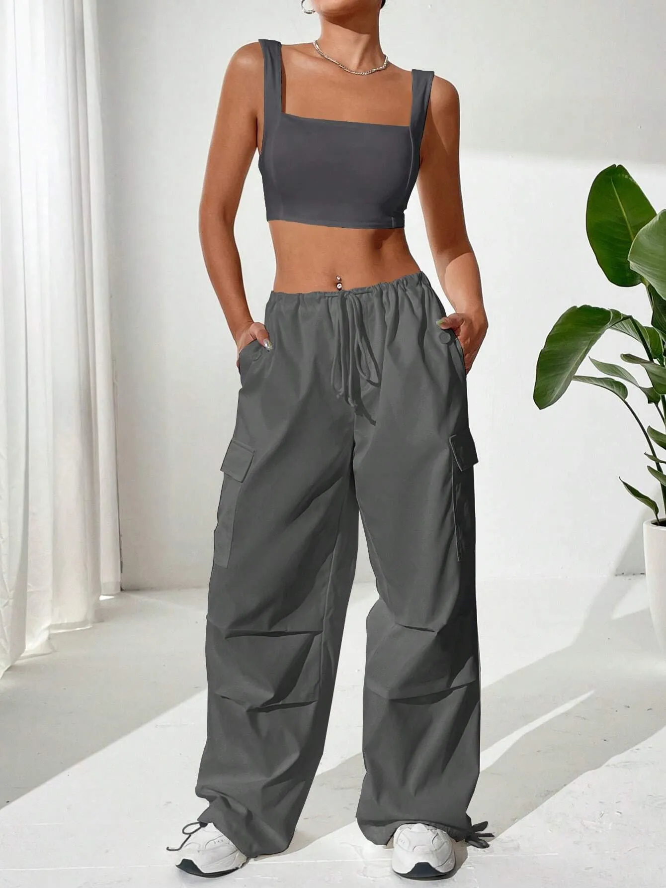 Top And Drawstring Cargo Pants