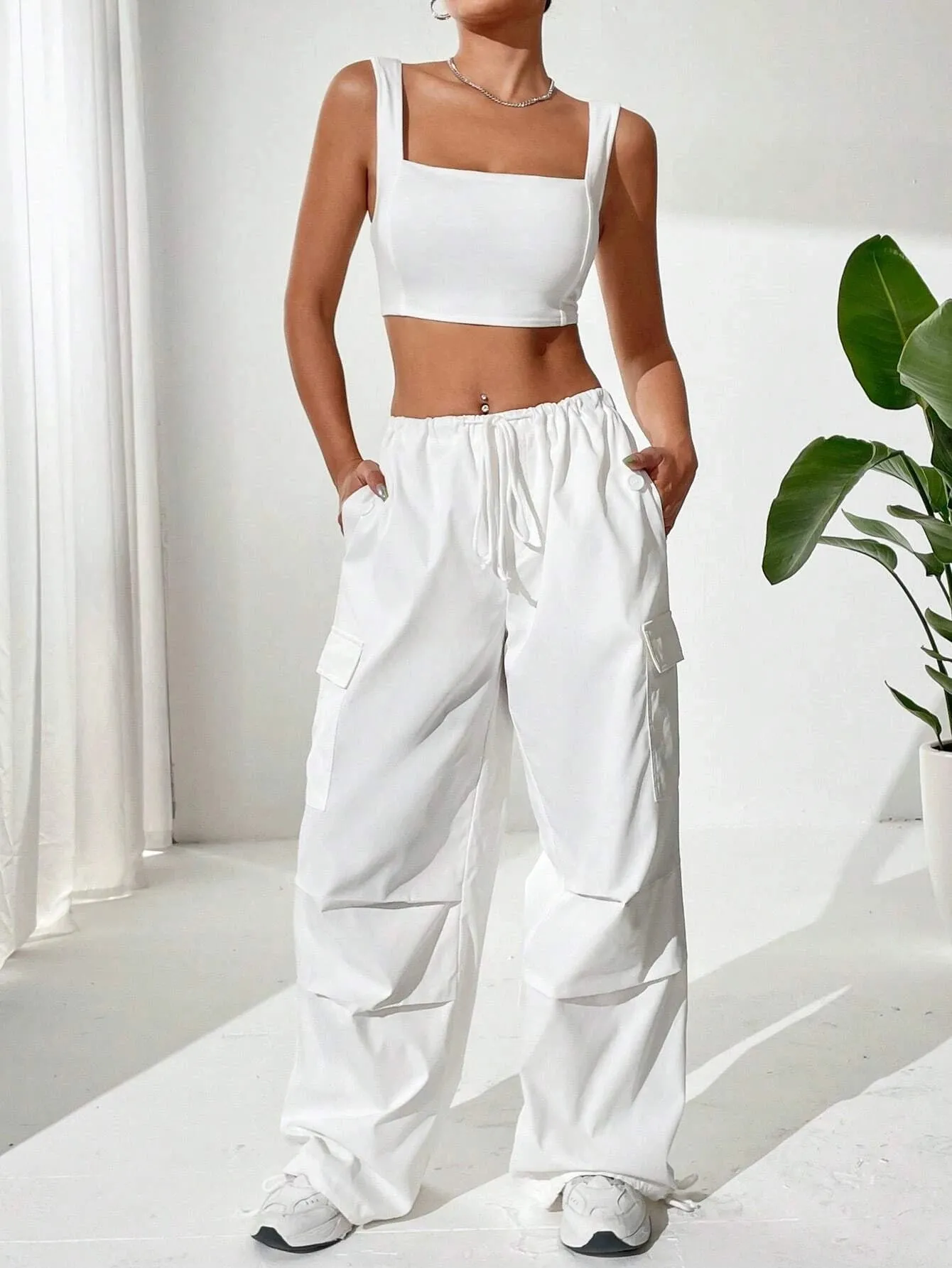 Top And Drawstring Cargo Pants