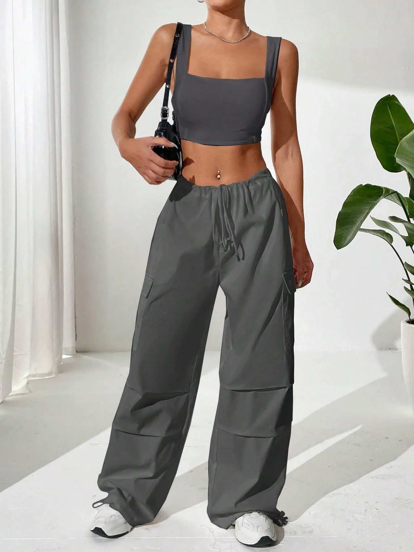 Top And Drawstring Cargo Pants