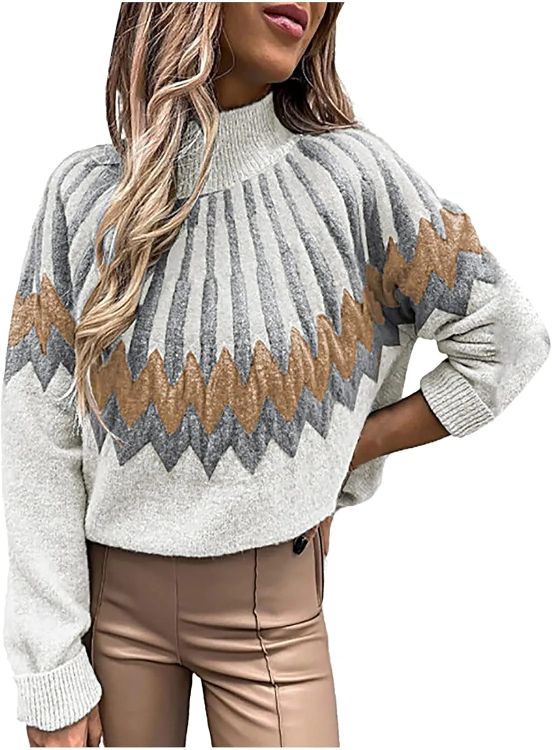 Tops for Women Winter Fall Long Puff Sleeve V High Neck Sweater Thin Crochet Thermal Top T Shirt Blouse Women 2023