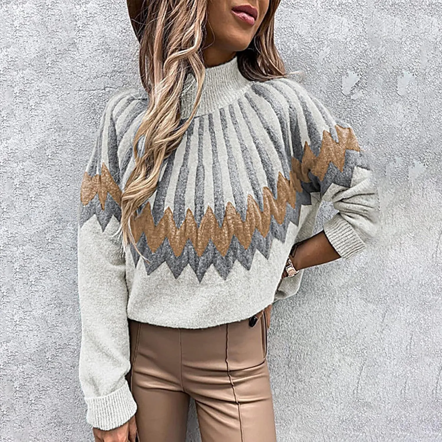 Tops for Women Winter Fall Long Puff Sleeve V High Neck Sweater Thin Crochet Thermal Top T Shirt Blouse Women 2023