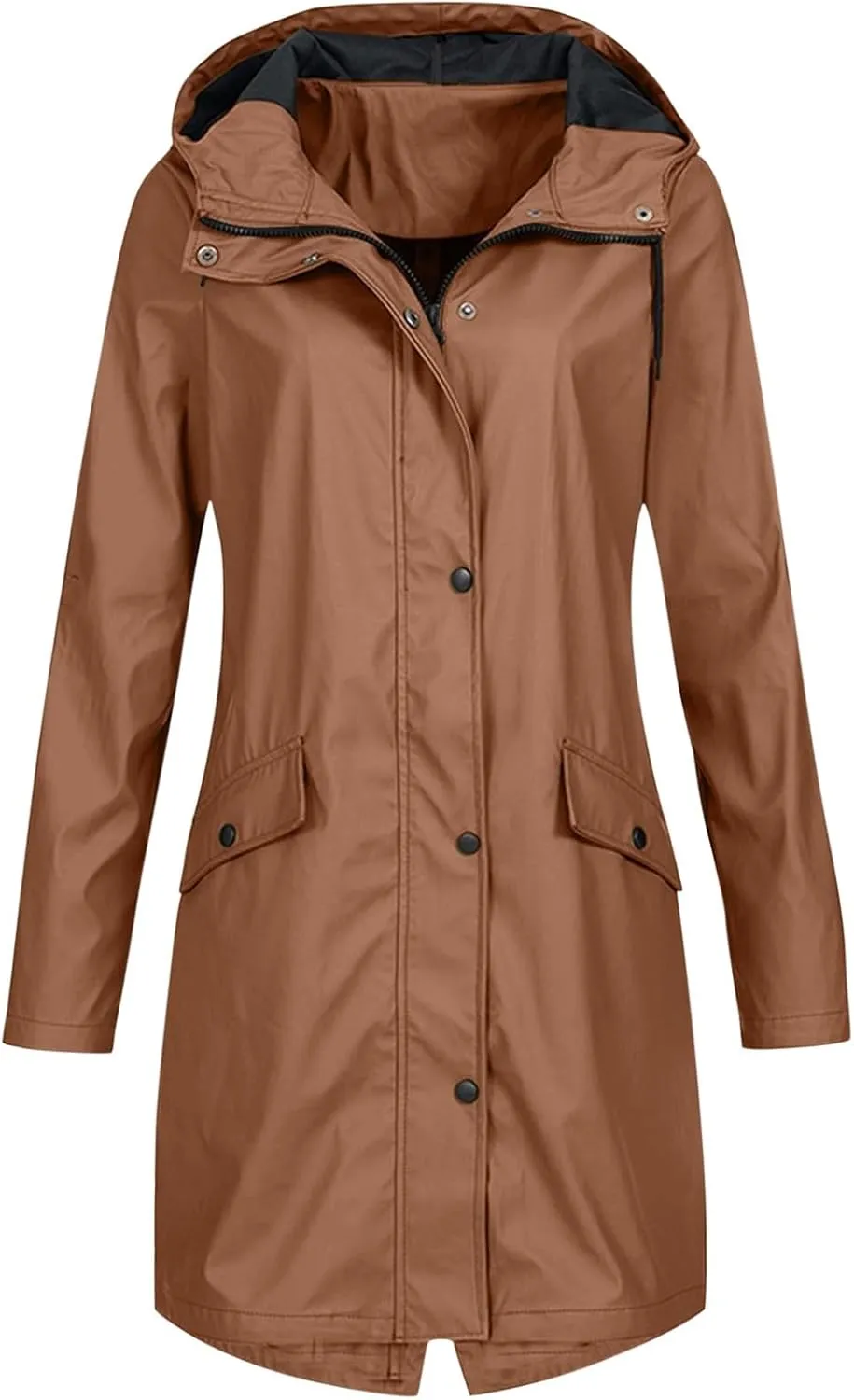 Trench Coat Women Fall Fashion 2024 Zip Up Casual Jacket Hooded Lightweight Windproof Mid Long Winter Outdoor Jackets