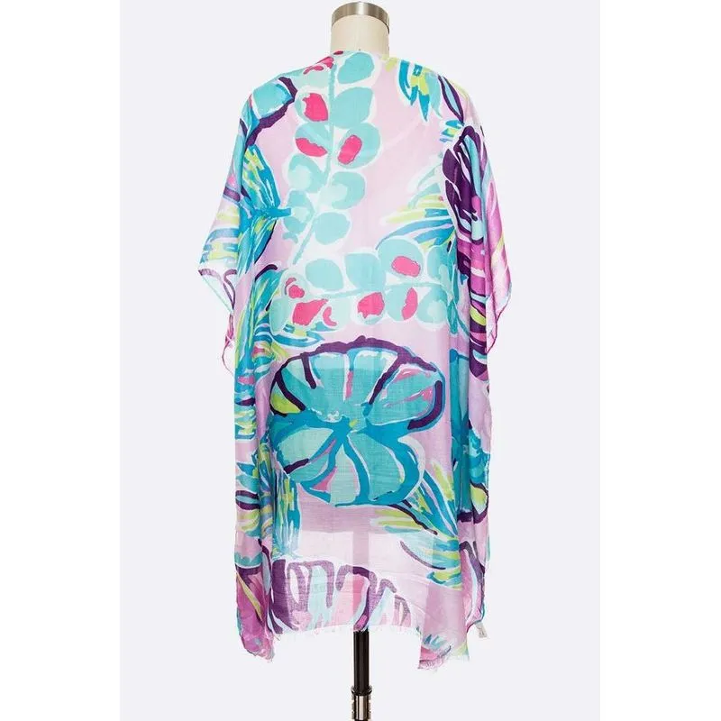 Tropical Floral Print Light Weight Kimono Cardigan