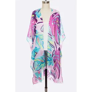 Tropical Floral Print Light Weight Kimono Cardigan