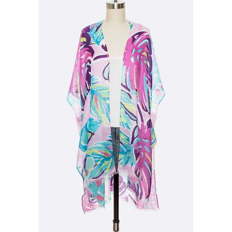 Tropical Floral Print Light Weight Kimono Cardigan