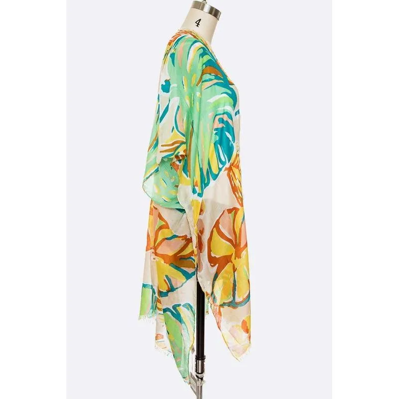 Tropical Floral Print Light Weight Kimono Cardigan