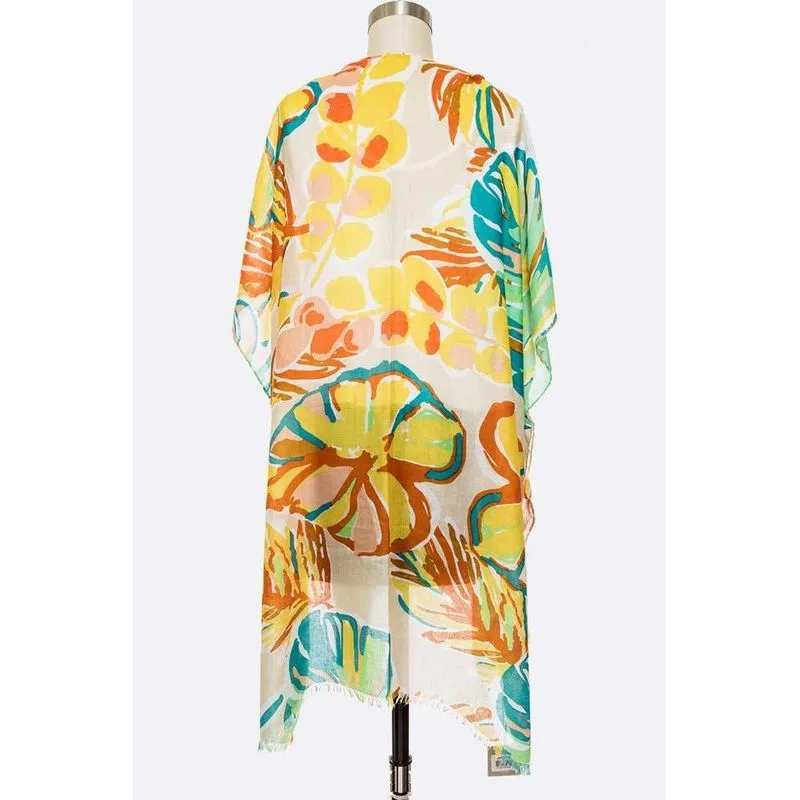 Tropical Floral Print Light Weight Kimono Cardigan