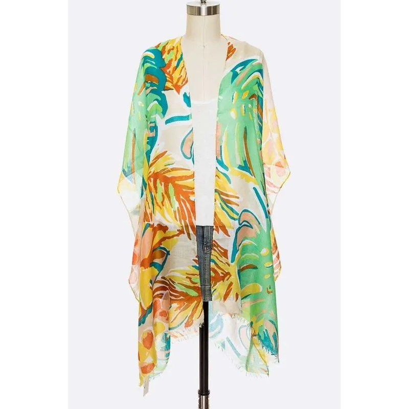 Tropical Floral Print Light Weight Kimono Cardigan