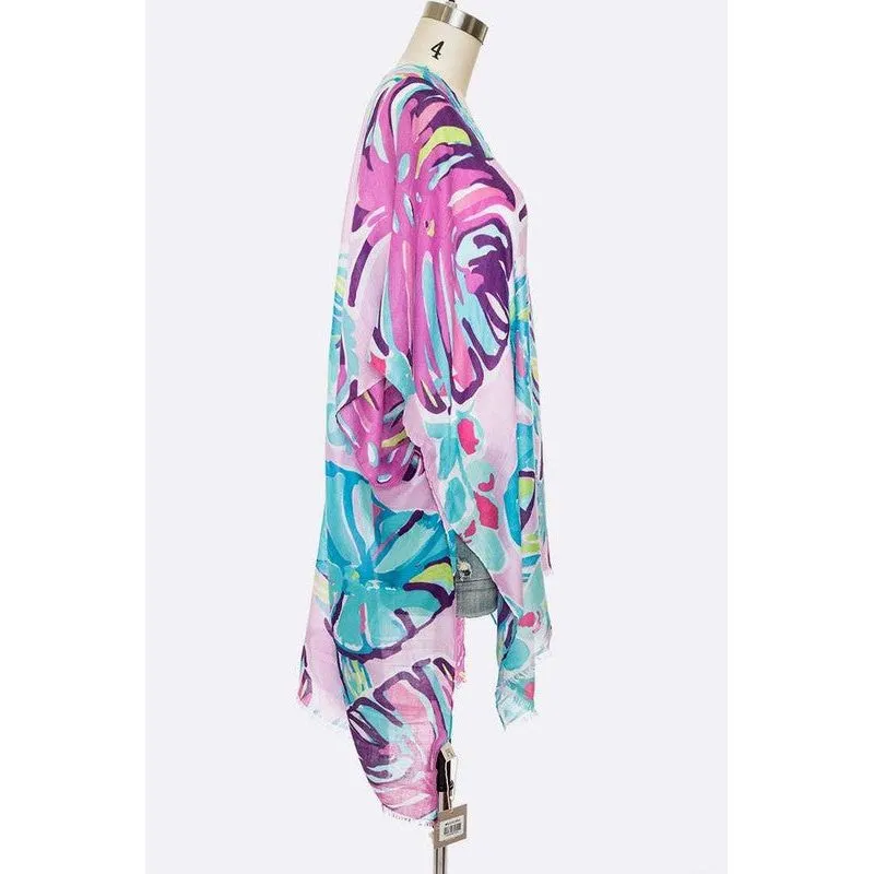 Tropical Floral Print Light Weight Kimono Cardigan