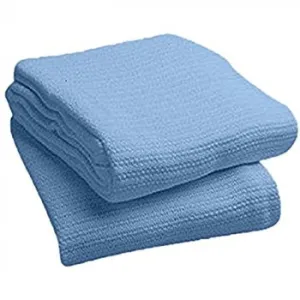 TWIN size 66"x90" Thermal String Blankets 100% Cotton Crochet color BLUE 4/Pack