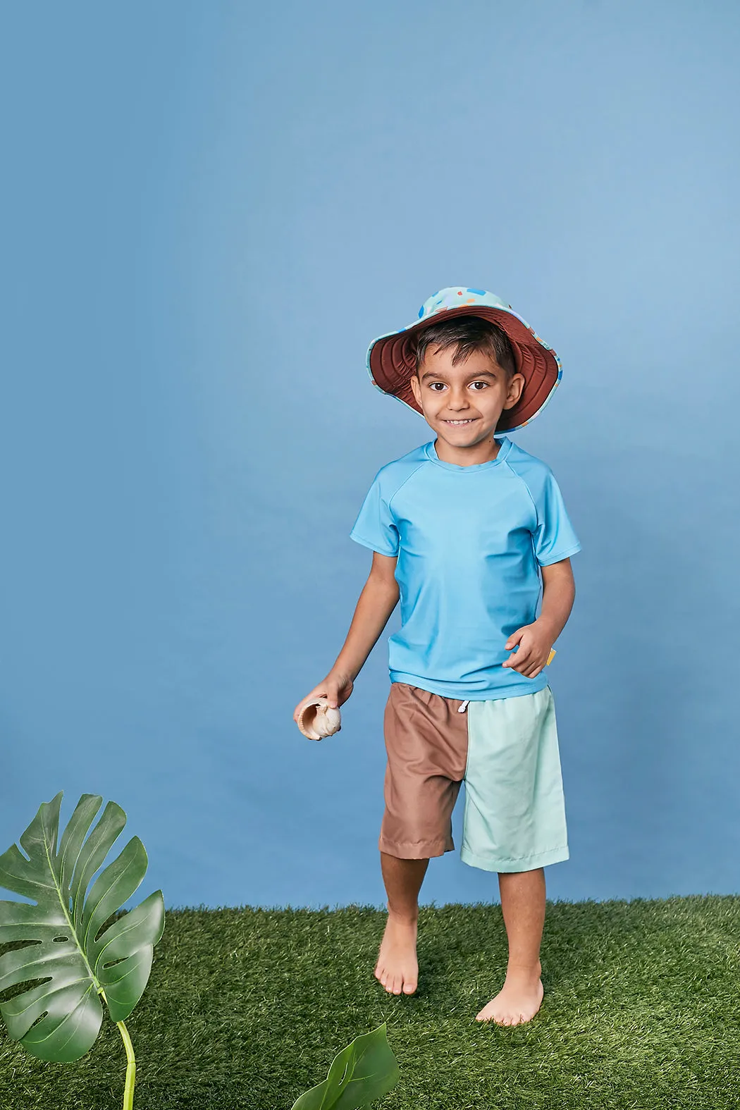 Tyoub Kids Board Shorts  Recycled Material Mint | Brown