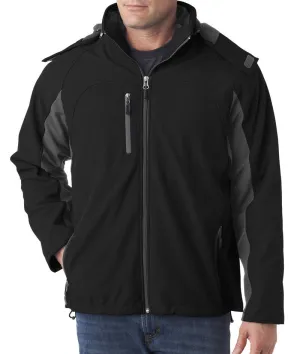 ultraclub adult color block 3-in-1 systems hooded soft shell jacket - black/charcoal (s)