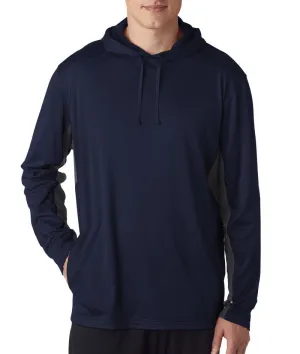 ultraclub adult cool & dry sport hooded pullover - navy/charcoal (2xl)