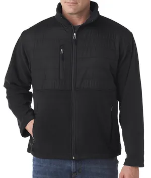 ultraclub adult fleece jacket with quilted yoke overlay - black (m)