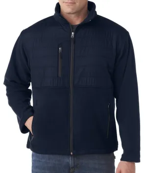 ultraclub adult fleece jacket with quilted yoke overlay - navy (m)