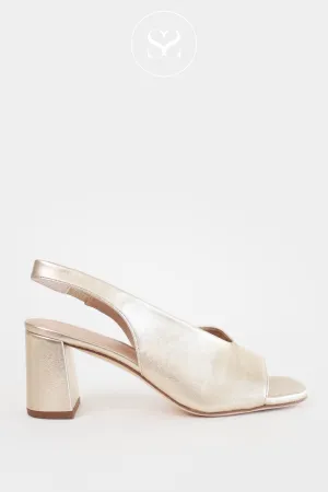 UNISA MONDY GOLD LEATHER BLOCK HEEL SLINGBACK SANDALS