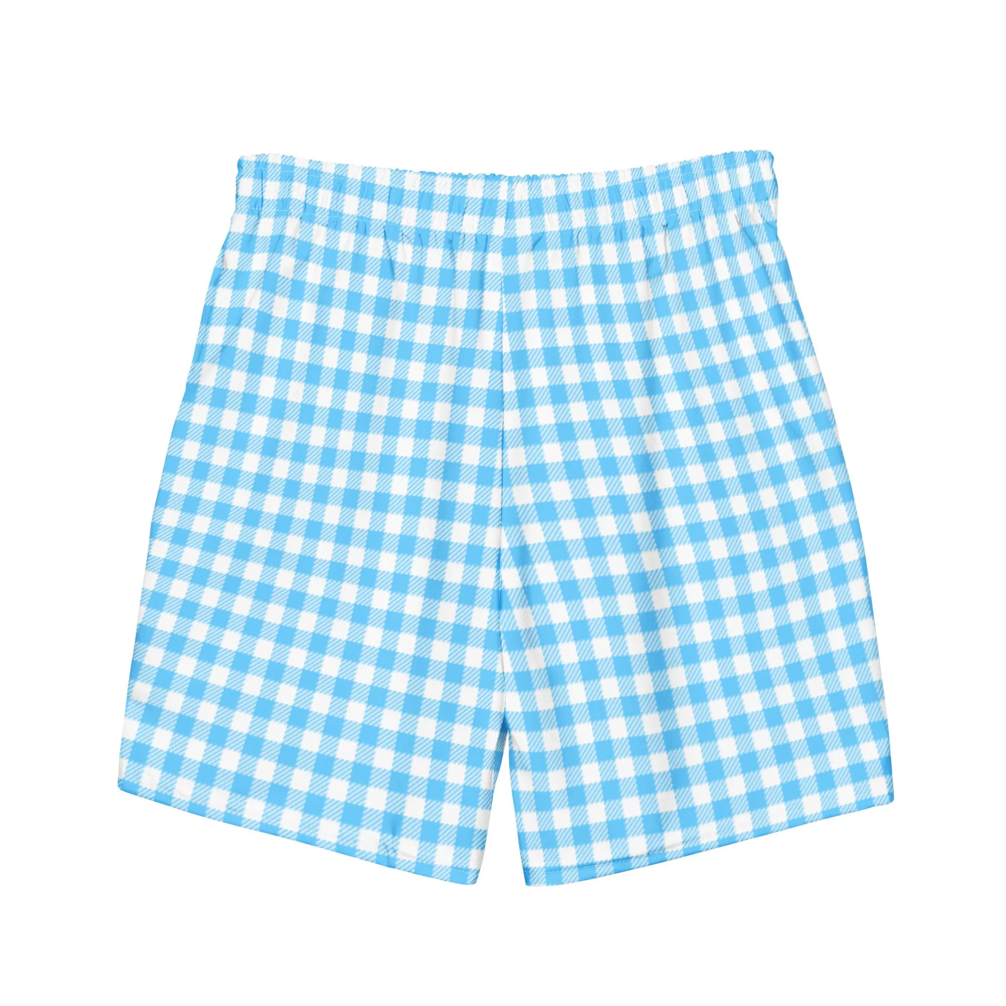 UPF 50  His Couples Matching Swim Trunks 6.5" Board Shorts - Blue Gingham