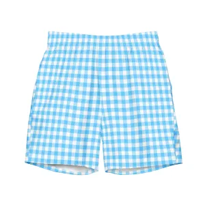 UPF 50  His Couples Matching Swim Trunks 6.5" Board Shorts - Blue Gingham