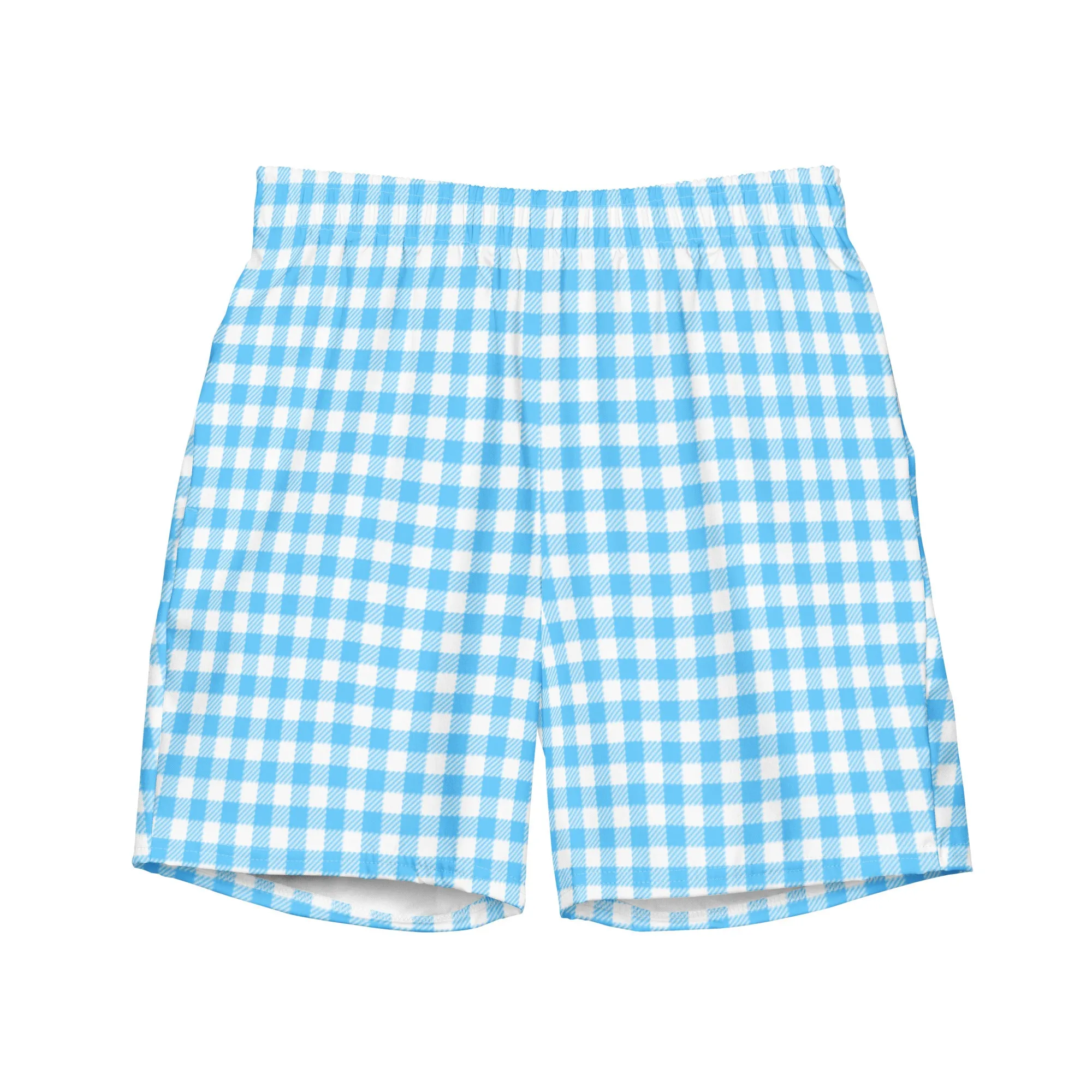 UPF 50  His Couples Matching Swim Trunks 6.5" Board Shorts - Blue Gingham