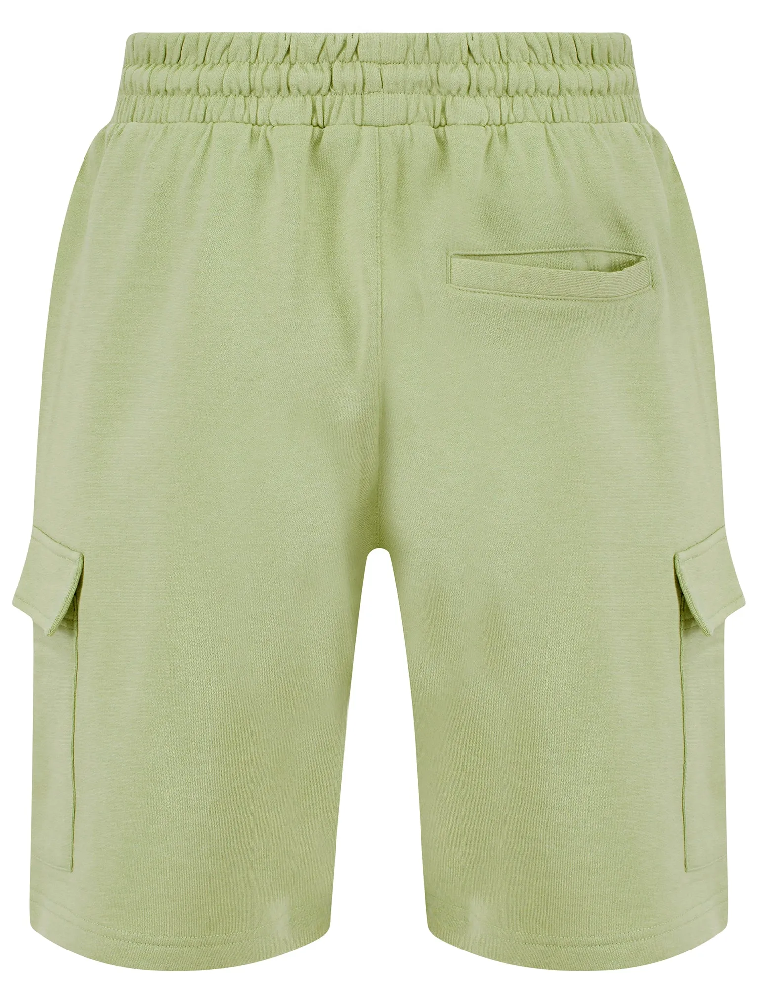 Valence Multi-Pocket Brushback Fleece Jogger Cargo Shorts in Sage Green - Tokyo Laundry