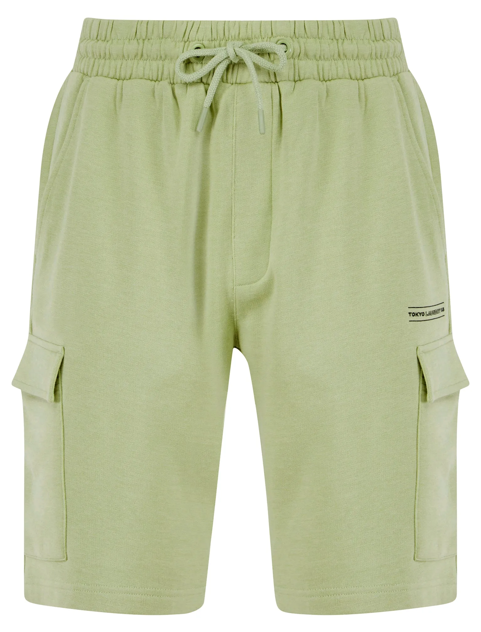 Valence Multi-Pocket Brushback Fleece Jogger Cargo Shorts in Sage Green - Tokyo Laundry