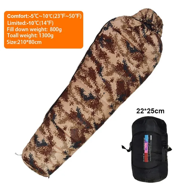 Warm White Duck Down Filled Adult Mummy Style Sleeping Bag