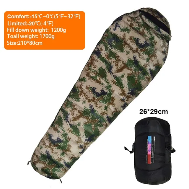 Warm White Duck Down Filled Adult Mummy Style Sleeping Bag