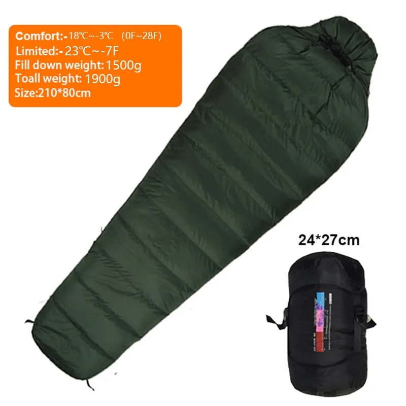 Warm White Duck Down Filled Adult Mummy Style Sleeping Bag