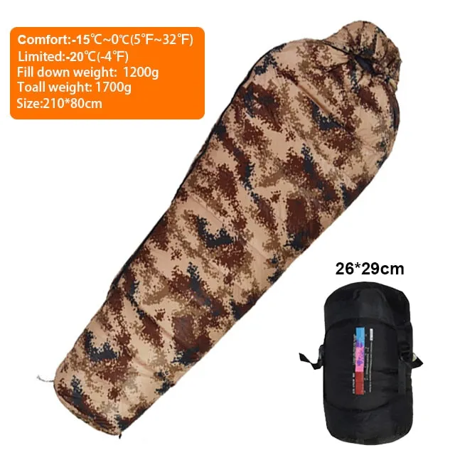Warm White Duck Down Filled Adult Mummy Style Sleeping Bag