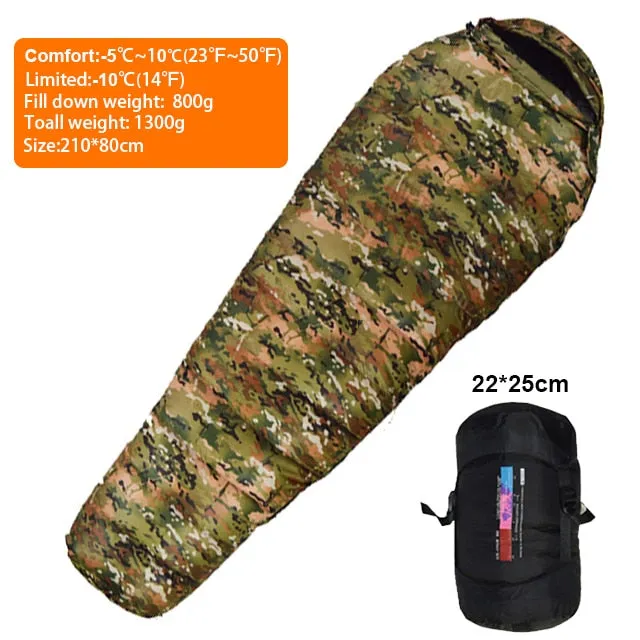 Warm White Duck Down Filled Adult Mummy Style Sleeping Bag