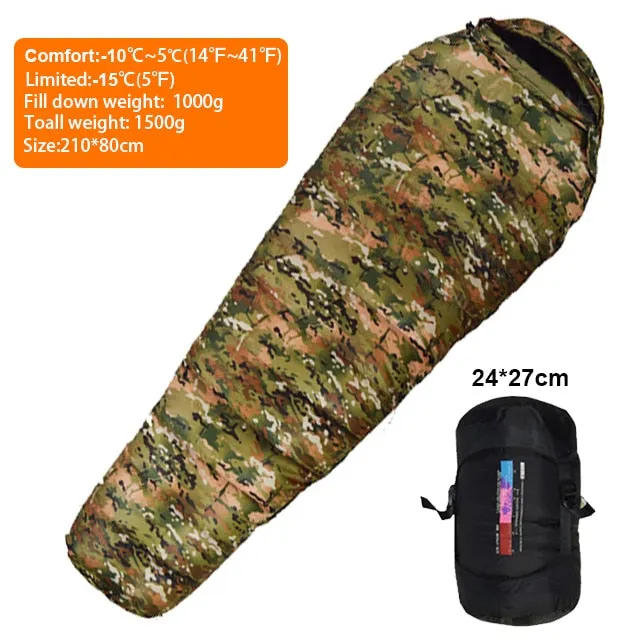 Warm White Duck Down Filled Adult Mummy Style Sleeping Bag