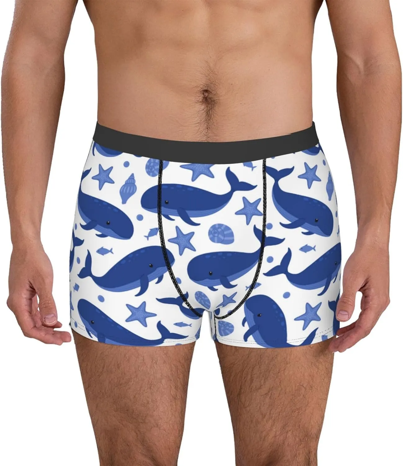 Whale Print Boxer Briefs For Men Breathable Underwear-