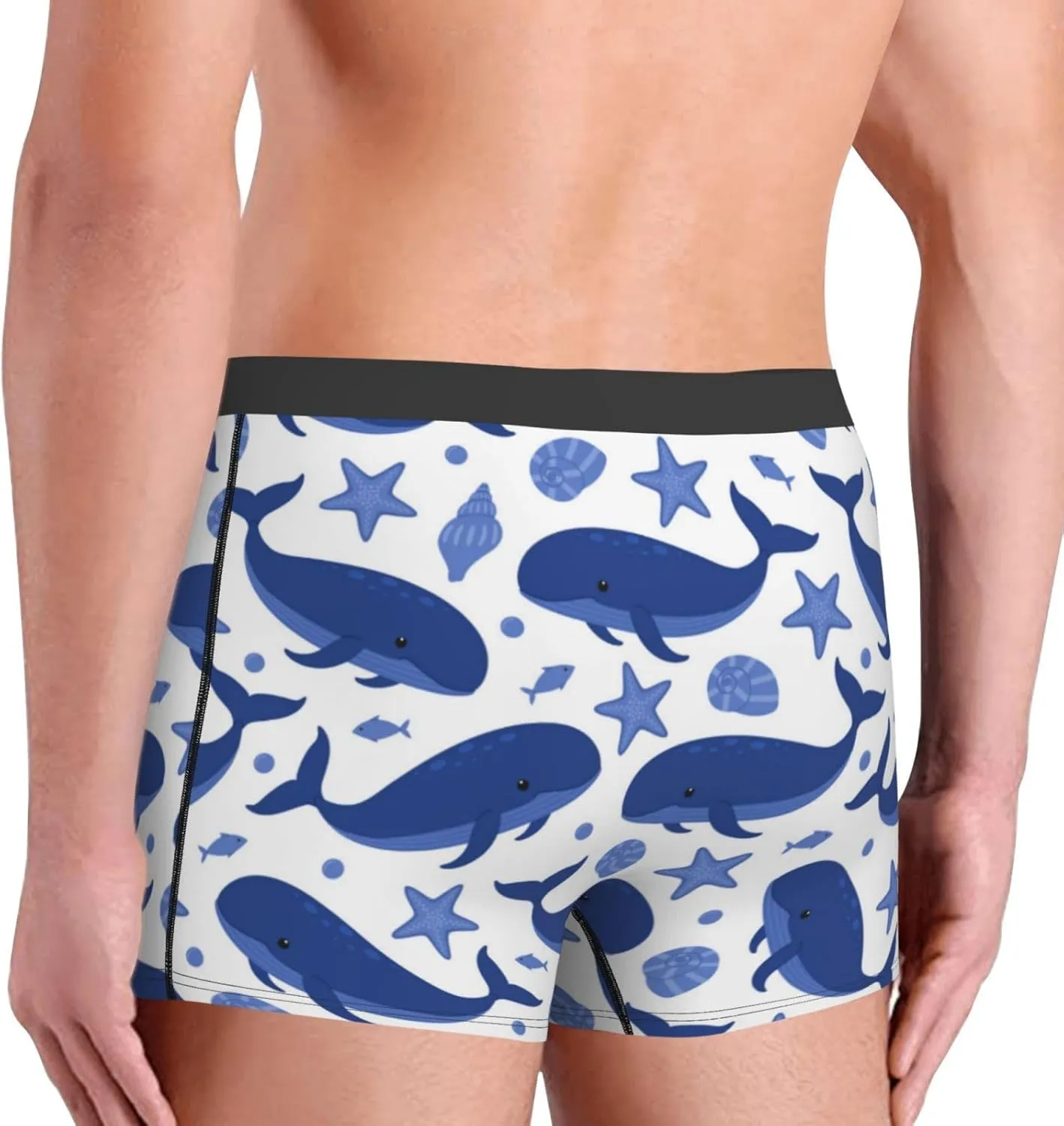 Whale Print Boxer Briefs For Men Breathable Underwear-