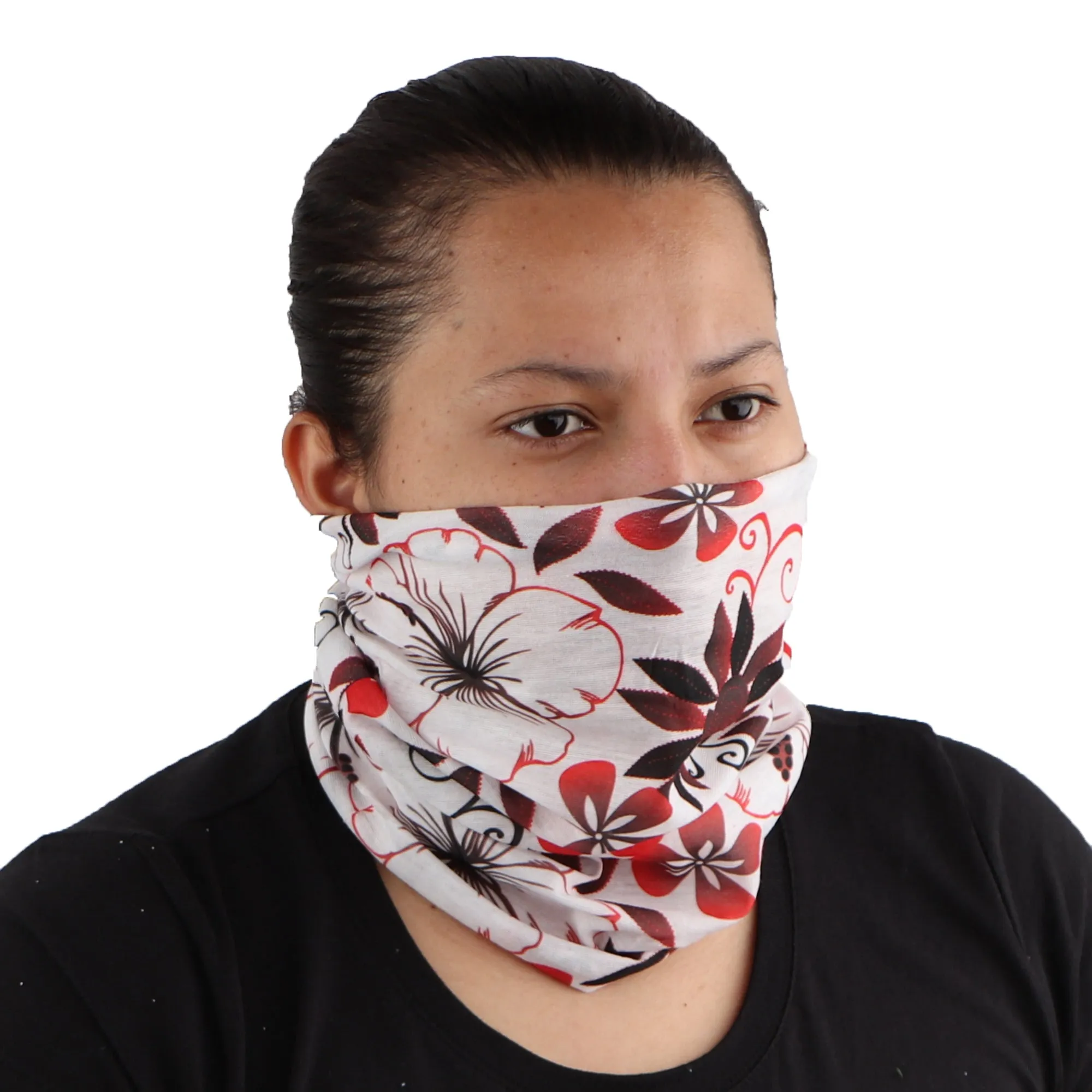 White With Red Flowers Seamless Face Mask Neck Gaiter