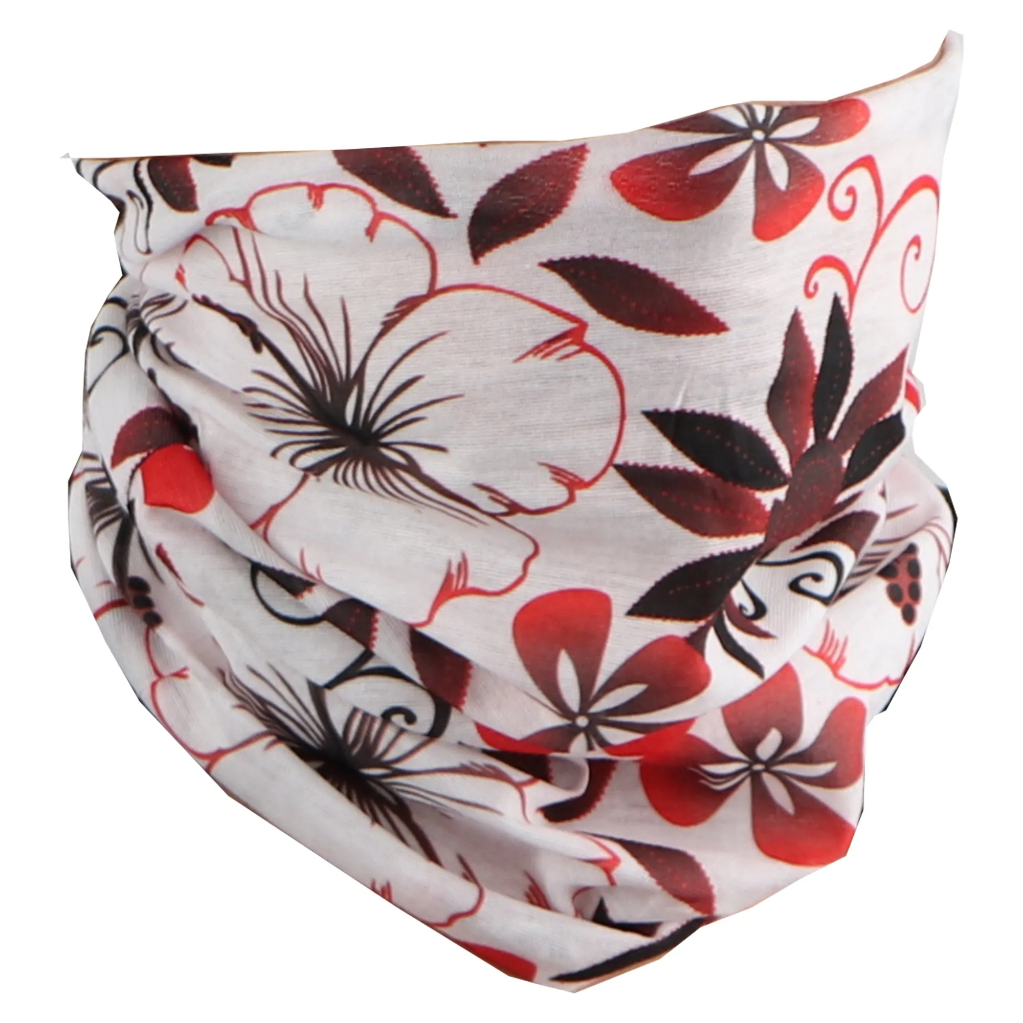 White With Red Flowers Seamless Face Mask Neck Gaiter