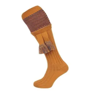 William Powell Tayside Mens Merino Shooting Socks with Garters - Ochre