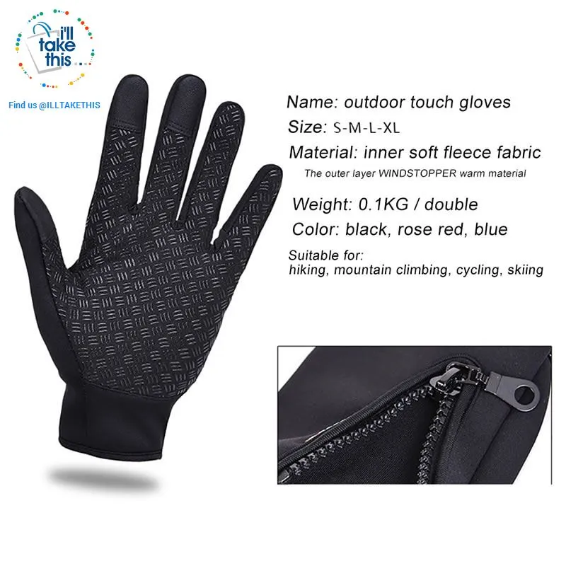 Windproof Ski, Snow, Cycling, Hiking or Camping Gloves - 3 Color Options