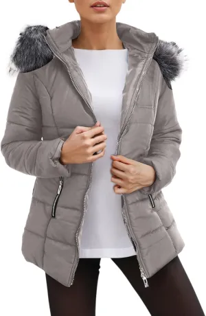 Winter Daily Outdoor Commuting Puffer Coat for Womens Long Sleeve Hooded Pockets Down Coat Insulated Warm Slim Outwear