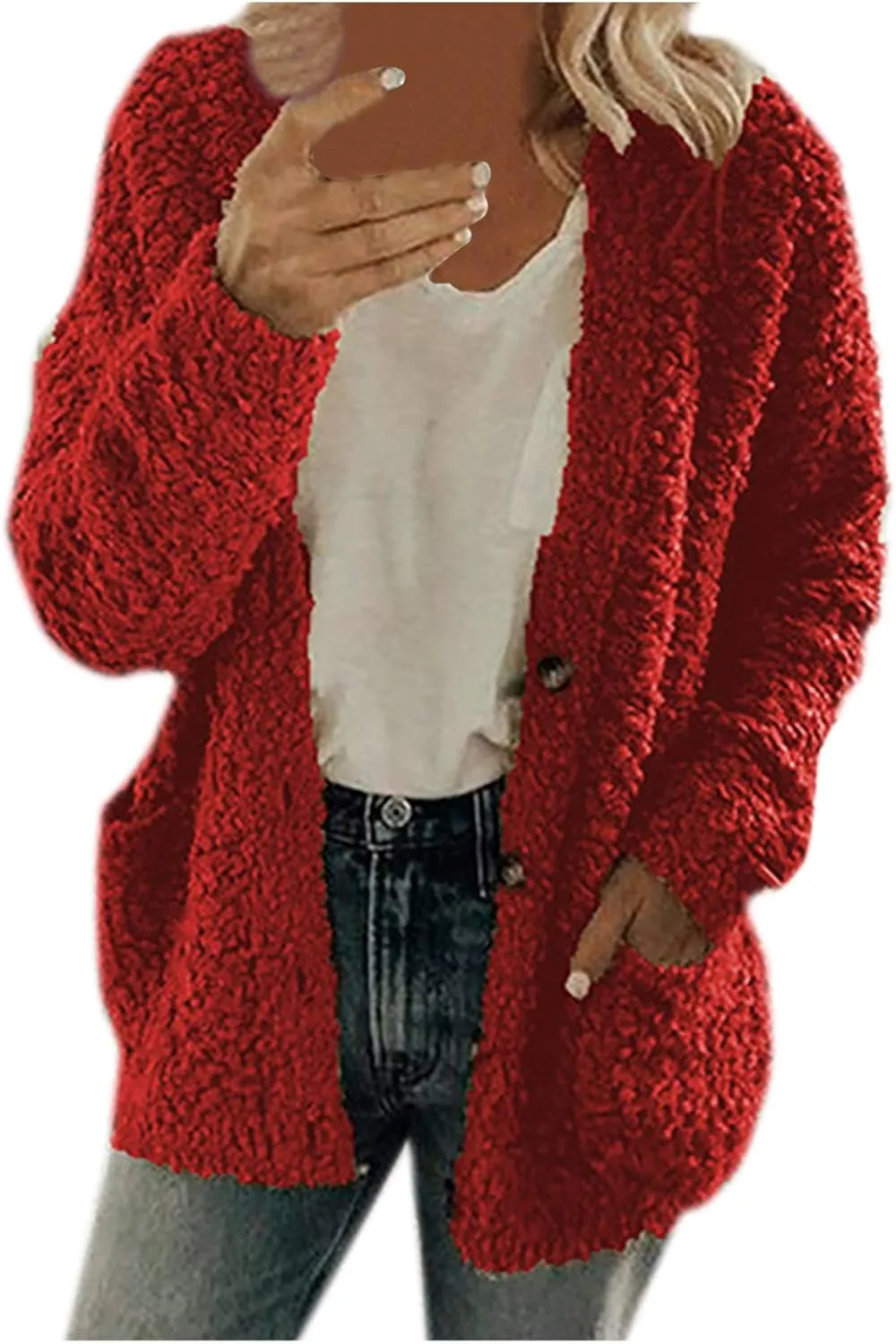 Winter Jackets for Women 2024 Fuzzy Fleece Warm Open Front Cardigans Jacket Casual Button Down Long Sleeve Lightweight Coats